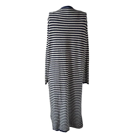 ZARA Long Crochet Knit Striped Cardigan Navy White Size L - Picture 3 of 5